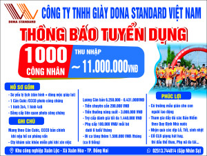 Công ty TNHH Giày Dona Standard Việt Nam tuyển dụng 1.000...