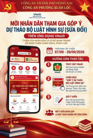 HƯỚNG DẪN NHÂN DÂN THAM GIA GÓP Ý DỰ THẢO BỘ LUẬT HÌNH SỰ (SỬA ĐỔI) TRÊN ỨNG DỤNG VNeID