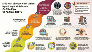 Infographic: MỨC PHẠT VI PHẠM HÀNH CHÍNH NGÀNH NGHỀ KINH DOANH CÓ ĐIỀU KIỆN VỀ AN NINH, TRẬT TỰ