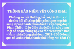 Phương án bồi thường, hỗ trợ, tái định cư khi Nhà nước thu hồi đất để thực hiện các hạng mục bổ sung Dự án thành phần đầu tư xây dựng đoạn Phan Thiết - Dầu Giây thuộc dự án xây dựng một số đoạn đường bộ cao tốc trên tuyến Bắc - Nam phía Đông