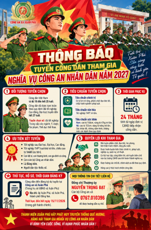 CÔNG AN XÃ XUÂN PHÚ THÔNG BÁO TUYỂN CHỌN CÔNG DÂN THAM GIA NGHĨA VỤ CÔNG AN NHÂN DÂN NĂM 2027