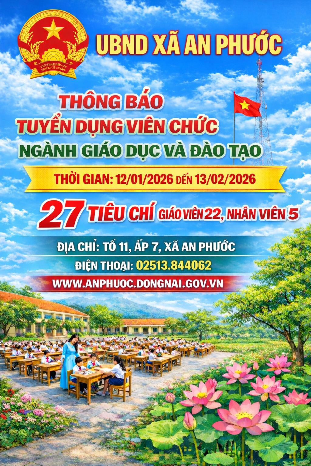 UBND xã An Phước - Thông báo tuyển dụng đội ngũ viên chức giáo dục, đáp ứng yêu cầu năm học 2025–2026