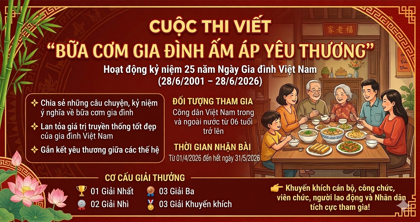 Xã An Phước - Phát động tham gia Cuộc thi viết “Bữa cơm gia đình ấm áp yêu thương” nhân kỷ niệm 25 năm Ngày Gia đình Việt Nam.