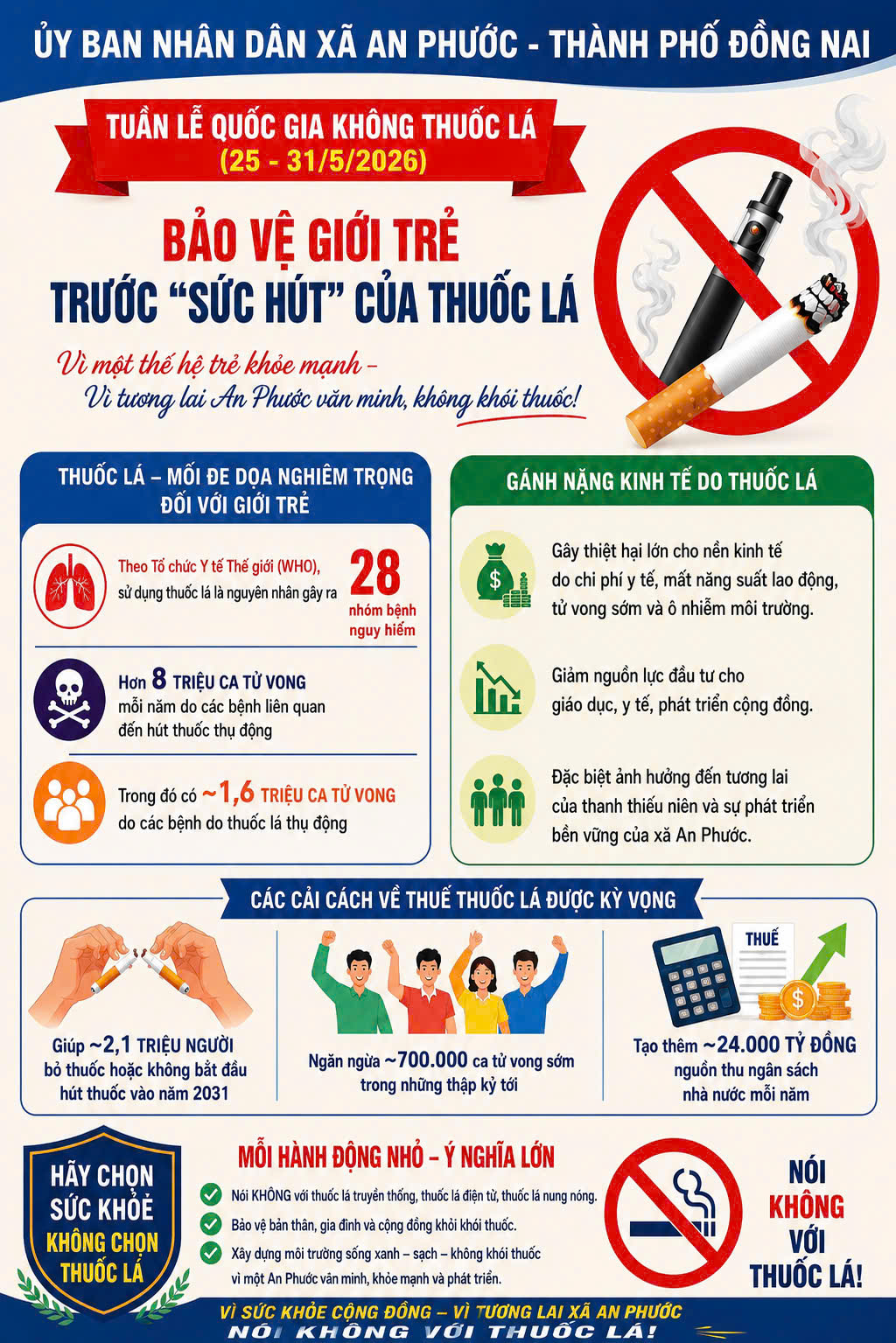 Tuyên truyền Ngày thế giới không thuốc lá 31 tháng 5 năm 2026  “Vạch trần sự hấp dẫn giả tạo – Hành động để đẩy lùi nạn nghiện nicotine và thuốc lá”