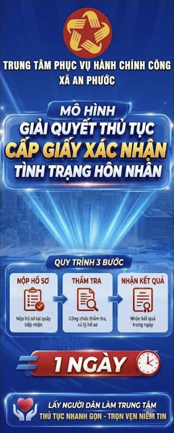 TRUNG TÂM PHỤC VỤ HÀNH CHÍNH CÔNG XÃ AN PHƯỚC TRIỂN KHAI MÔ HÌNH “GIẢI QUYẾT THỦ TỤC CẤP GIẤY XÁC NHẬN TÌNH TRẠNG HÔN NHÂN TRONG 01 NGÀY”