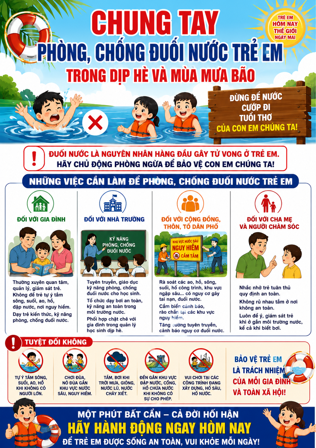 Phòng, chống tai nạn thương tích, đuối nước trẻ em trong dịp hè, mùa mưa bão trên địa bàn xãAn Phước năm 2026