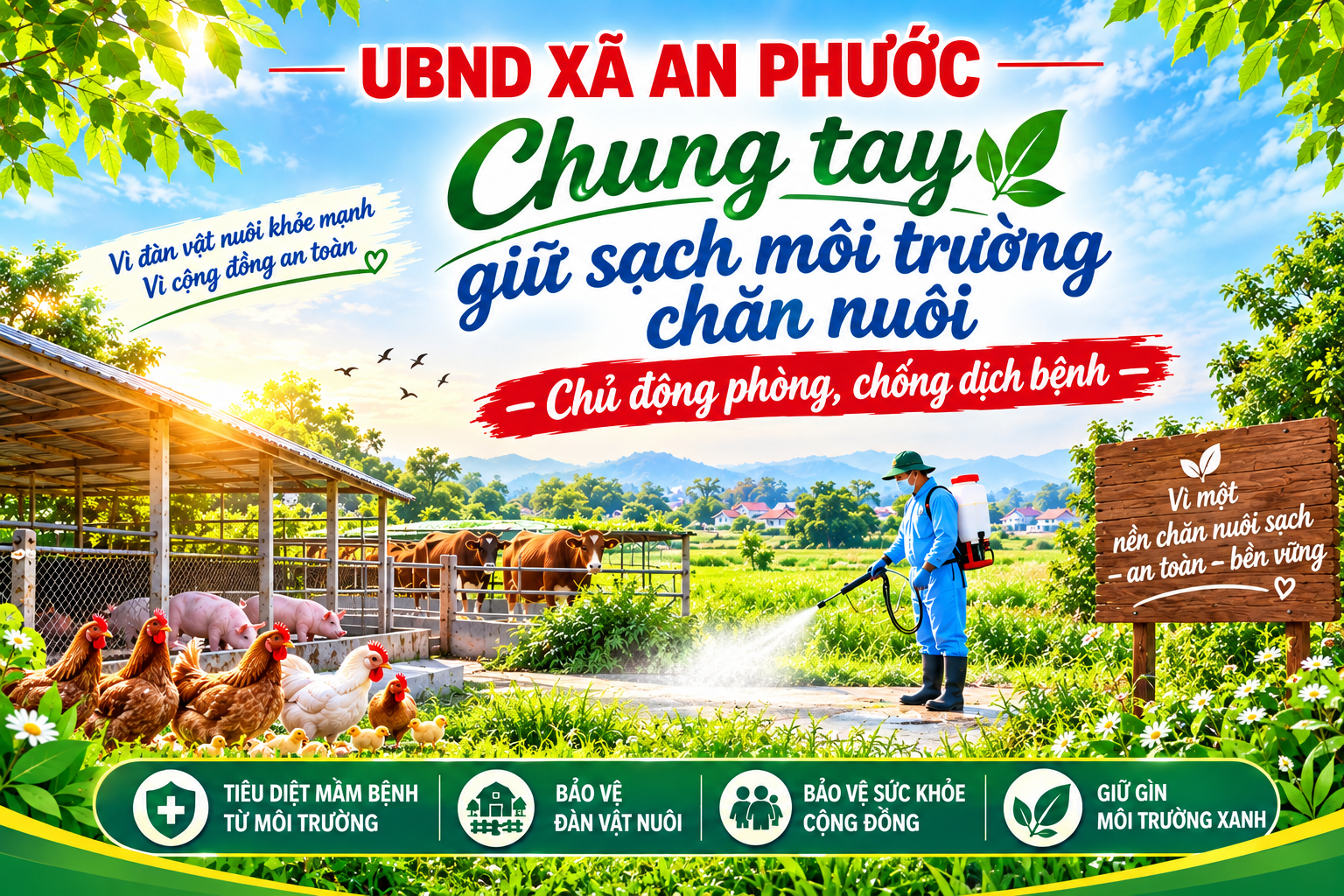 Xã An Phước: Chủ động "làm sạch" môi trường chăn nuôi, ngăn chặn dịch bệnh