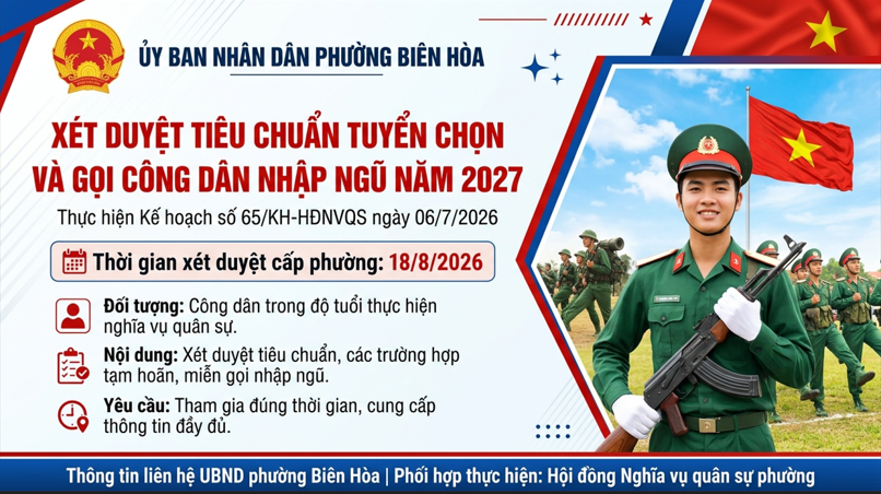 Phường Biên Hòa triển khai xét duyệt tiêu chuẩn tuyển chọn nhập ngũ năm 2027