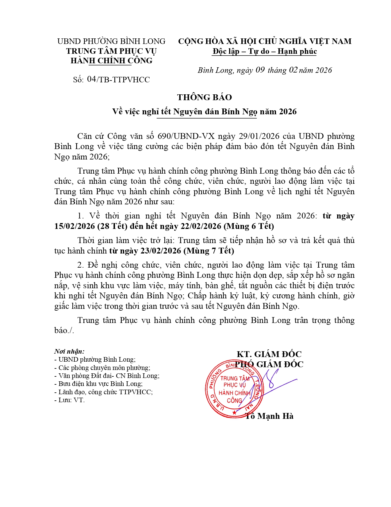 TB lich nghi tet Nguyen dan Binh Ngo 2026