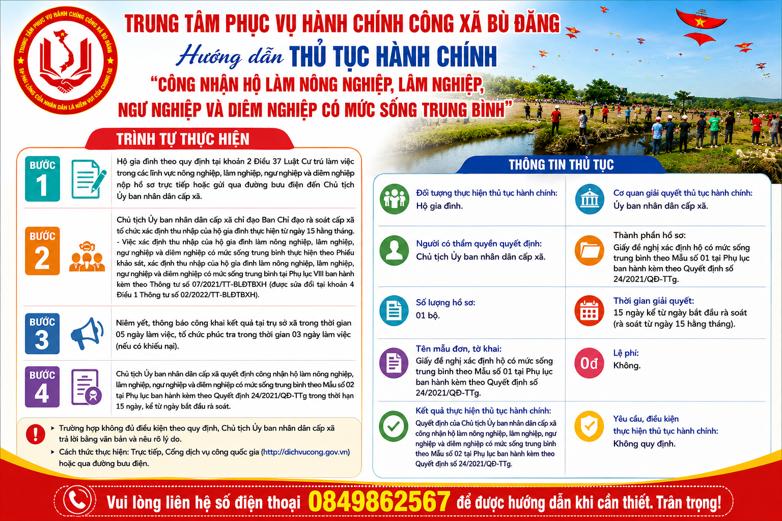 Hướng dẫn TTHC "Công nhận hộ làm nông nghiệp, lâm nghiệp, ngư nghiệp và diêm nghiệp có mức sống trung bình"