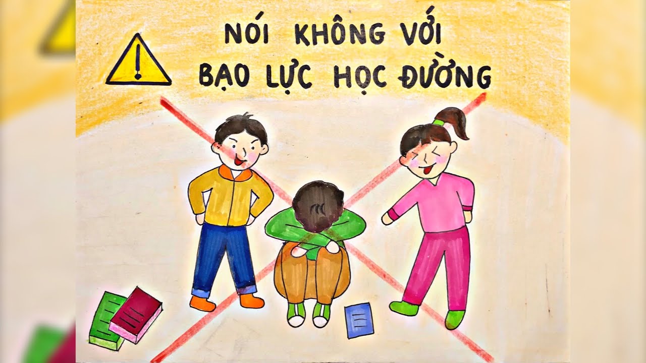 Vẽ tranh Bạo lực học đường đơn giản | Vẽ tuyên truyền phòng chống Bạo lực học đường
