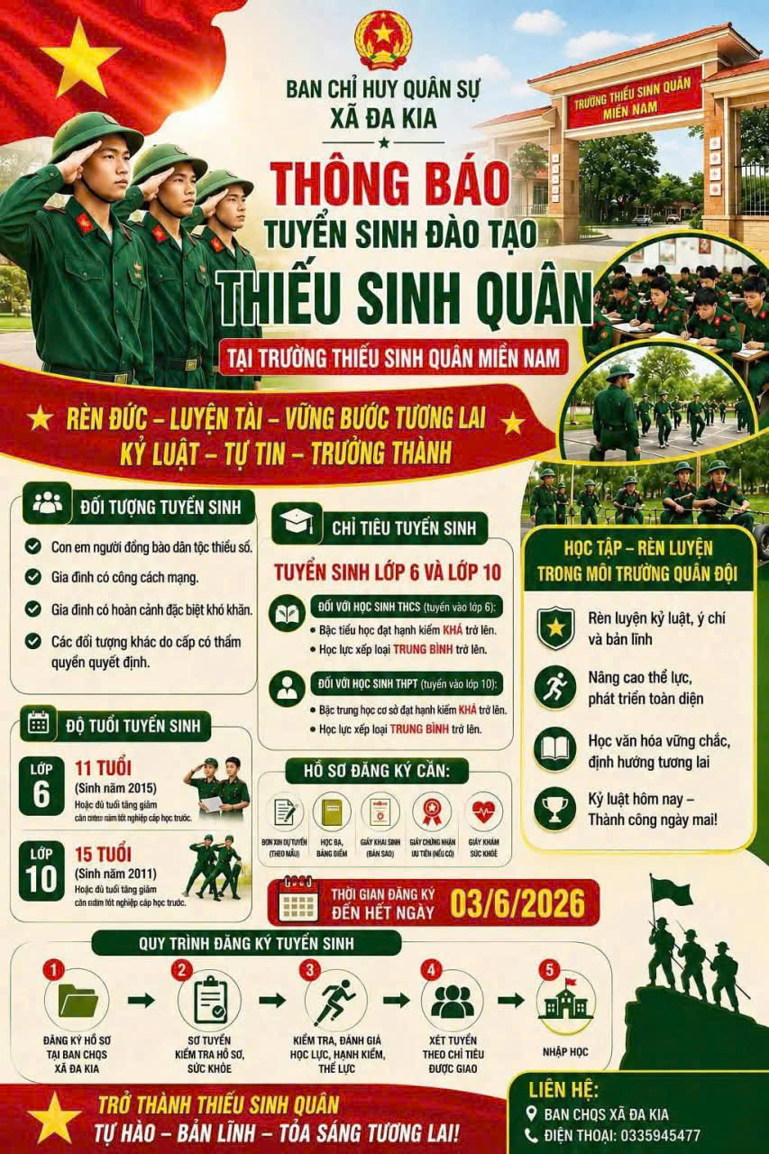 THÔNG BÁO TUYỂN SINH ĐÀO TẠO THIẾU SINH QUÂN