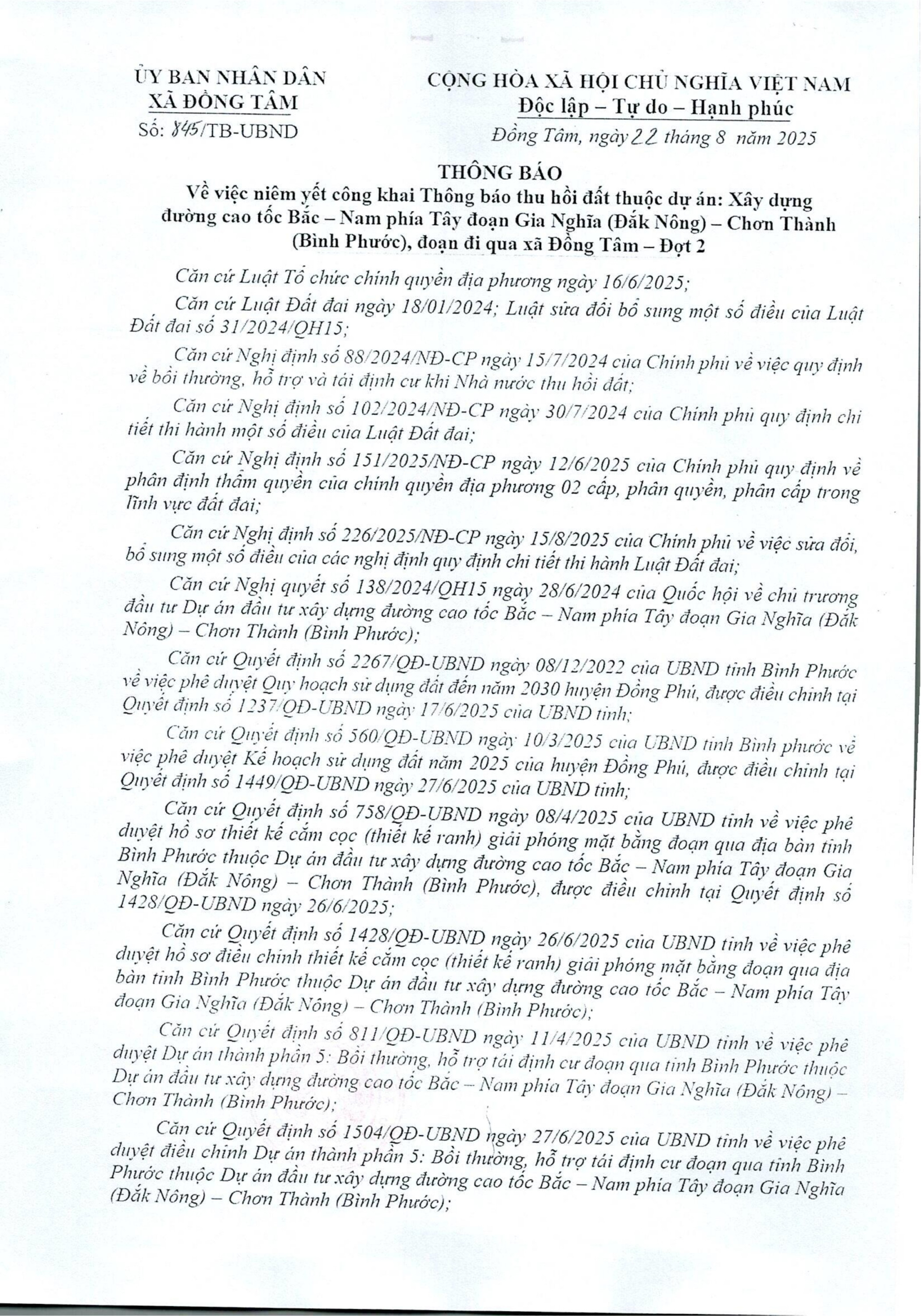 TB CÔNG KHAI NIÊM YẾT CAO TỐC ĐỢT 2 0001 0001 01