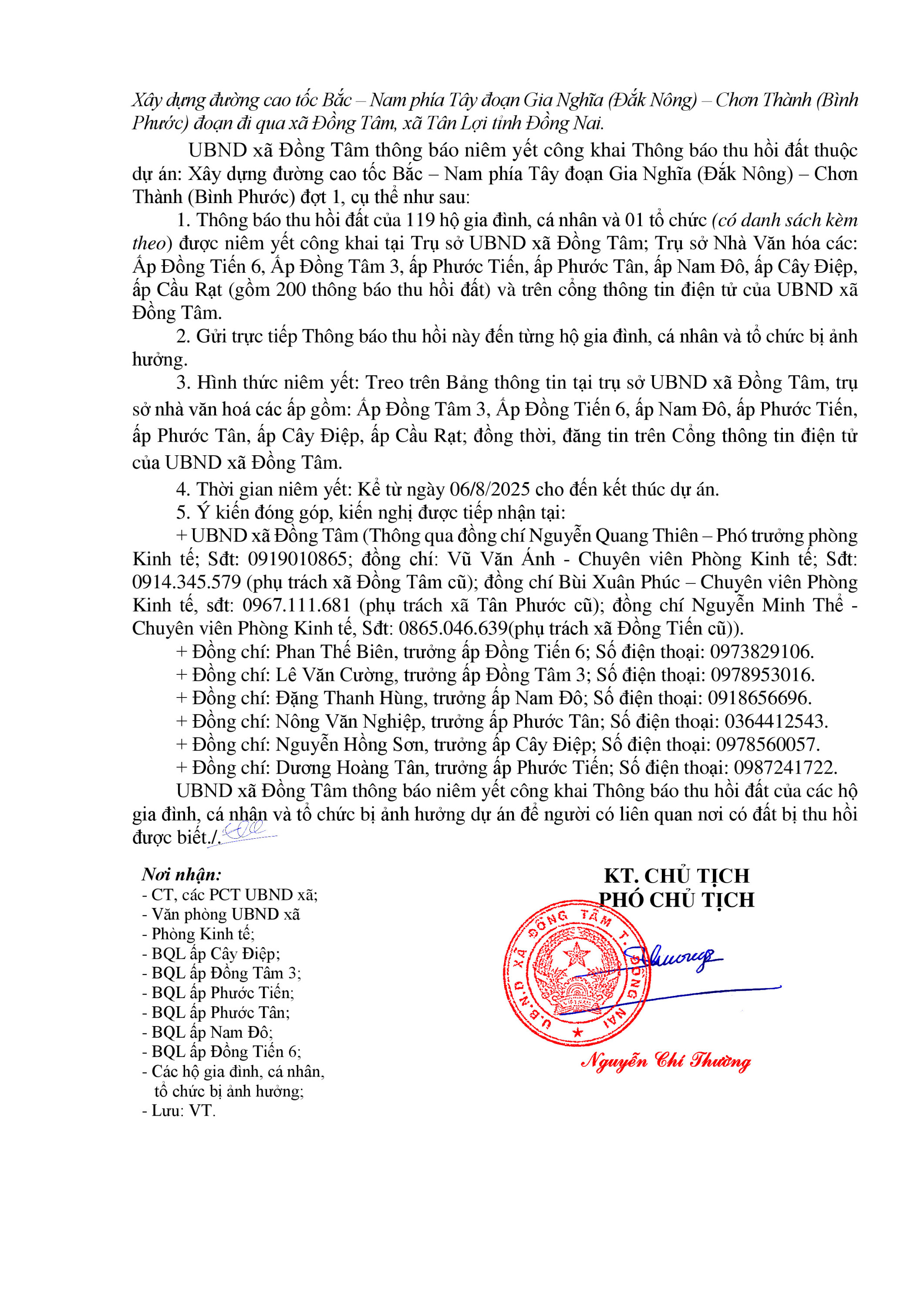 thông báo niên yết công khai thông báo thu hồi đất cao tốc (đợt 1) 1