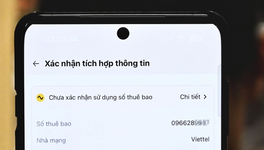 Giao diện xác nhận trạng thái sử dụng thuê bao di động trên ứng dụng VNeID. Ảnh: Trọng Đạt