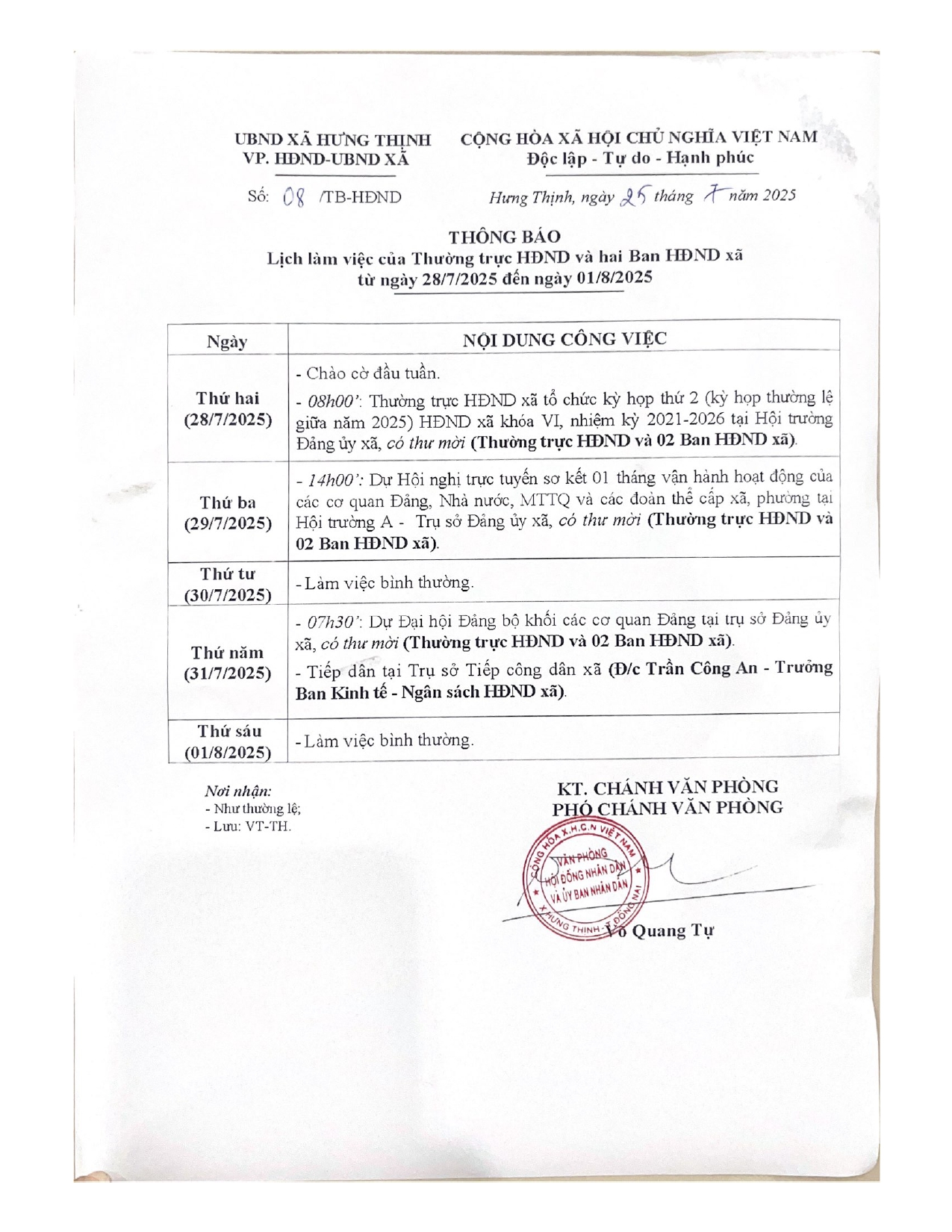 Thông báo lịch làm việc của Thường trực HĐND và hai Ban HĐND xã từ ngày 28 7 2025 đến ngày 01 8 2025 page 0001
