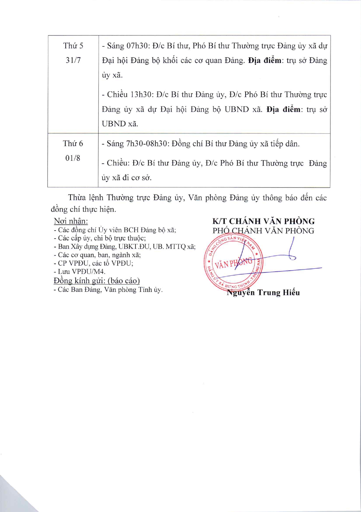 Thông báo lịch làm việc tuần của Thường trực Đảng ủy từ ngày 28 7 đến ngày 01 8 2025 page 0002