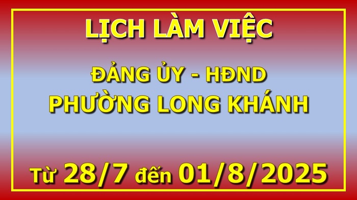 Lịch làm việc 28 7 đến 01 8 2025