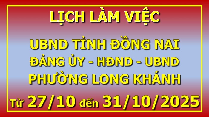 Lịch làm việc 27 10 đến 31 10 2025