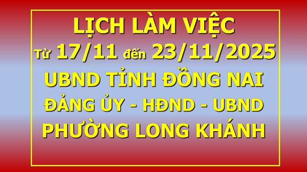 Lịch làm việc 17 11 đến 13 11 2025