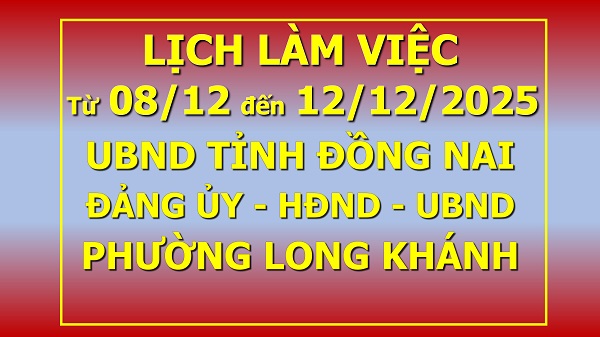 Lịch làm việc 08 12 đến 12 12 2025