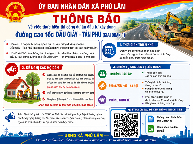 THÔNG BÁO: Về việc thực hiện thi công dự án đầu tư xây dựng đường cao tốc Dầu Giây -Tân Phú (giai đoạn 1)