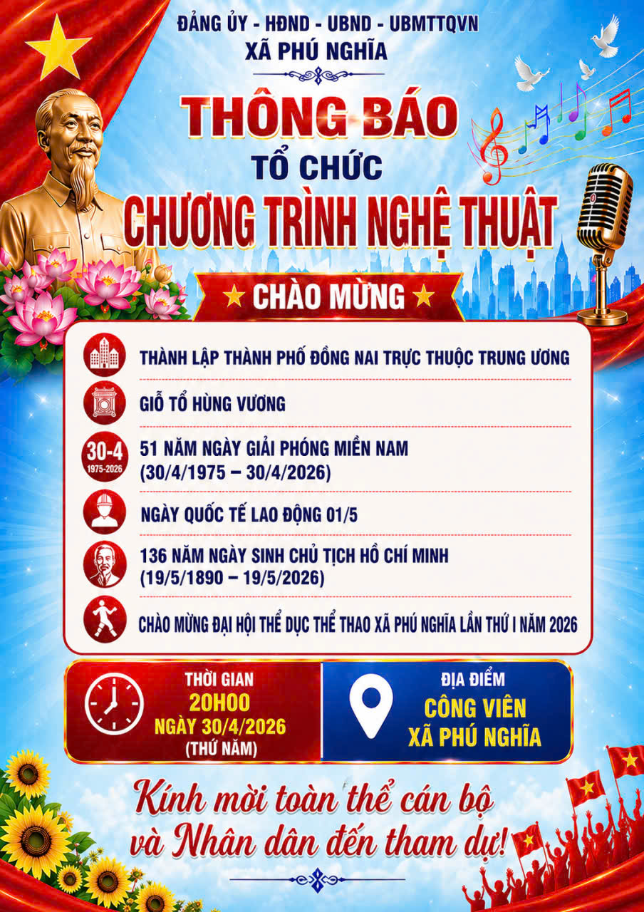 Chương trình nghệ thuật chào mừng thành lập Thành phố ĐỒNG NAI trực thuộc Trung ương và chào mừng các sự kiện quan trọng của Đất nước.