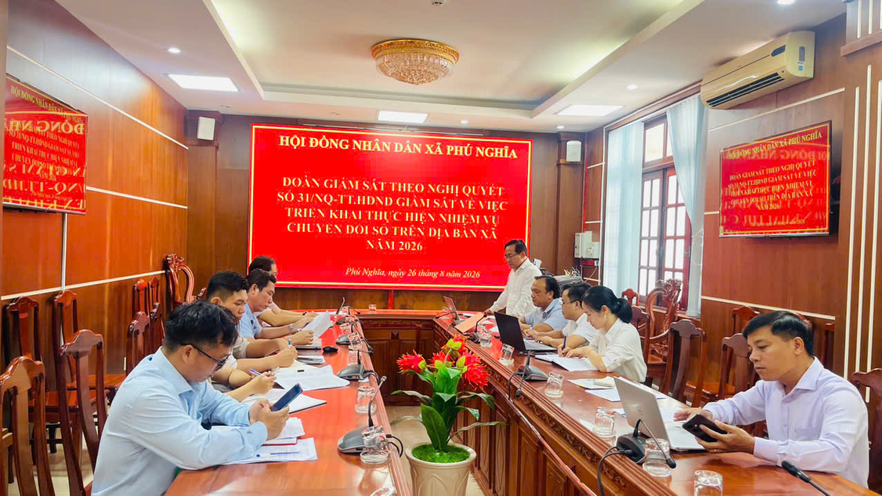 Giám sát về việc triển khai thực hiện nhiệm vụ chuyển đổi số trên địa bàn xã theo Nghị quyết số 31/NQ-TT.HĐND ngày 20 tháng 7 năm 2026 của Thường trực Hội đồng nhân dân xã.