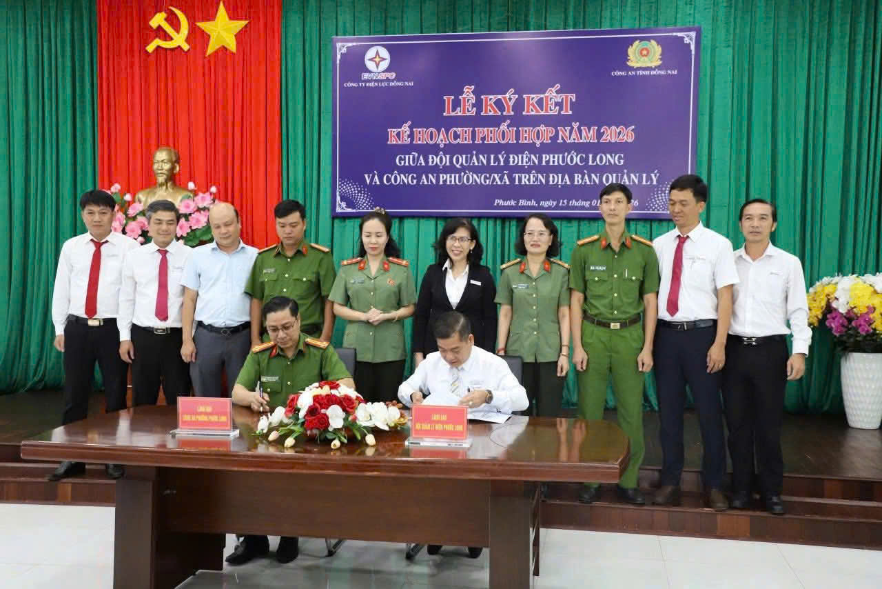 CÔNG AN PHƯỜNG PHƯỚC LONG KÝ KẾT KẾ HOẠCH PHỐI HỢP ĐẢM BẢO AN NINH TRẬT TỰ, AN TOÀN CÔNG TRÌNH ĐIỆN TRÊN ĐỊA BÀN
