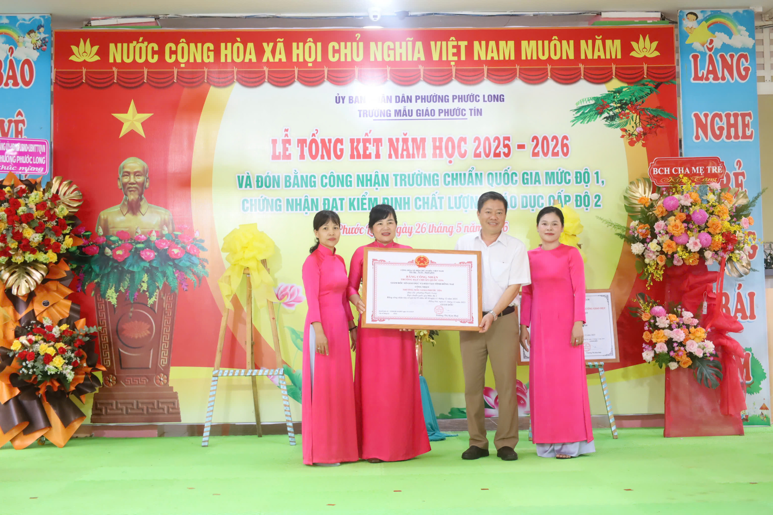 Trường Mẫu giáo Phước Tín tổ chức Lễ tổng kết năm học 2025 – 2026 và đón nhận trường chuẩn Quốc gia mức độ I, chứng nhận đạt kiểm định chất lượng giáo dục cấp độ 2
