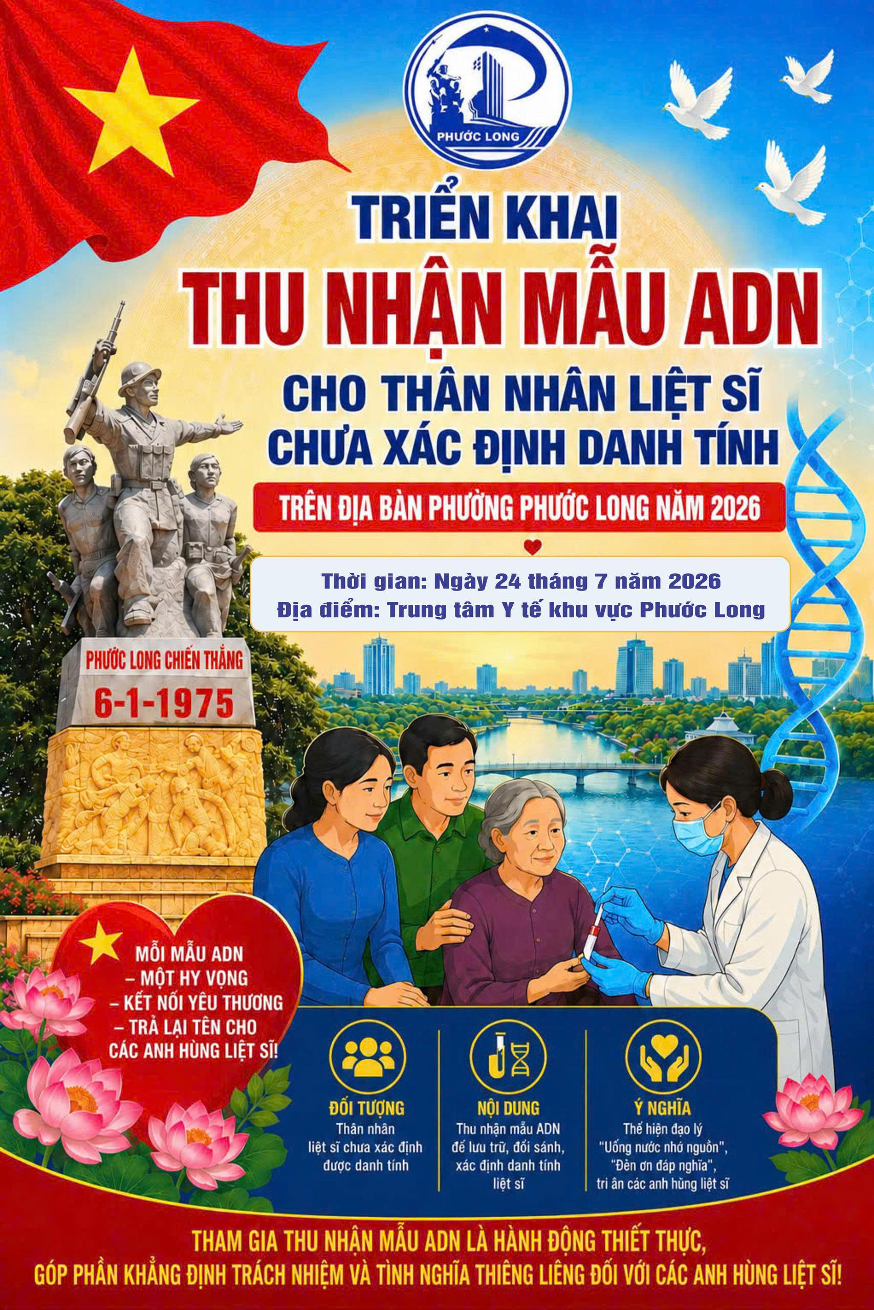 PHƯỜNG PHƯỚC LONG TRIỂN KHAI THU NHẬN MẪU ADN CHO THÂN NHÂN LIỆT SĨ CHƯA XÁC ĐỊNH ĐƯỢC DANH TÍNH NĂM 2026