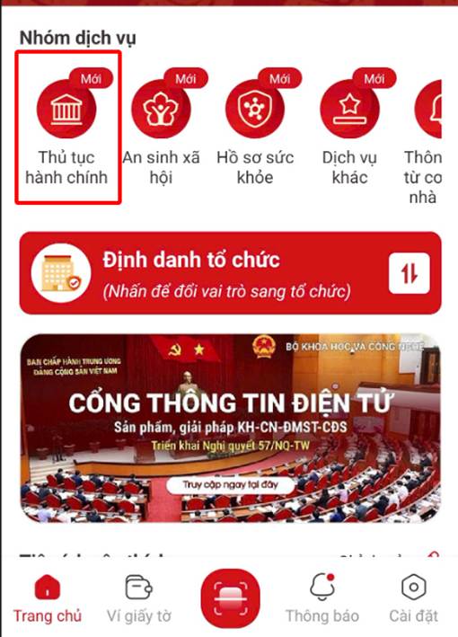 Chọn thủ tục hành chính