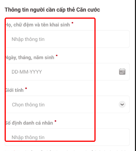Khai báo thông tin trẻ