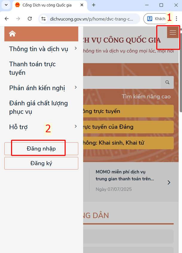 Đăng nhập Cổng DVC