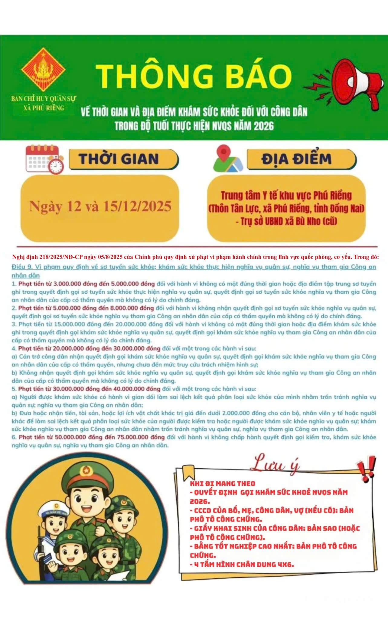 thông báo khám sức khỏe