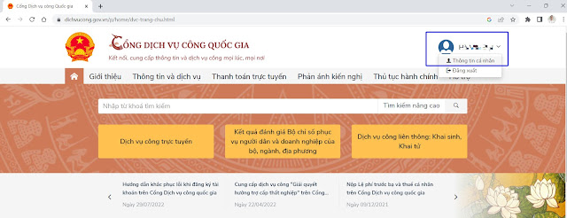 Truy cập thông tin cá nhân trên Dịch vụ công Quốc gia