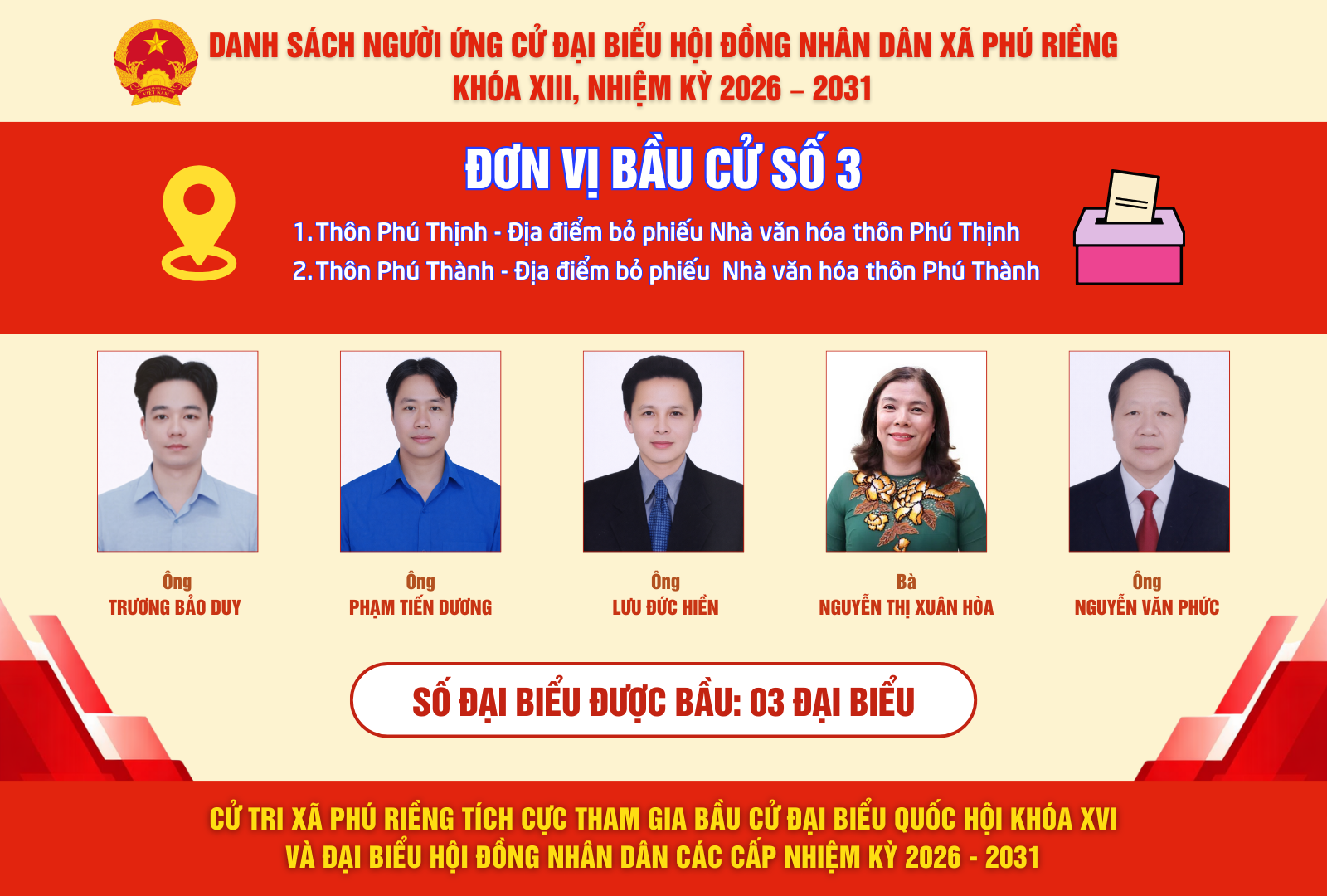 Danh sách ứng cử viên Đơn vị bầu cử số 3