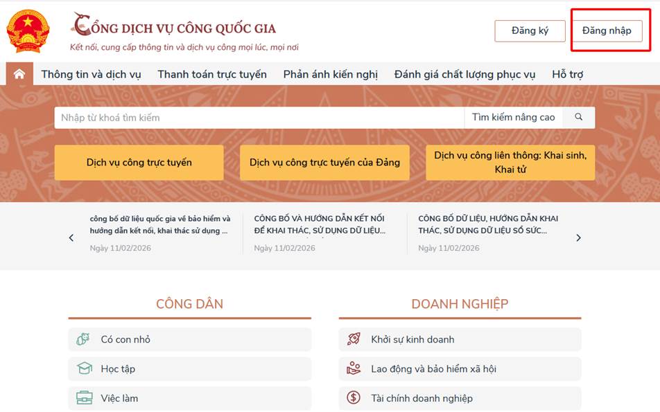 Truy cập Cổng Dịch vụ công Quốc gia
