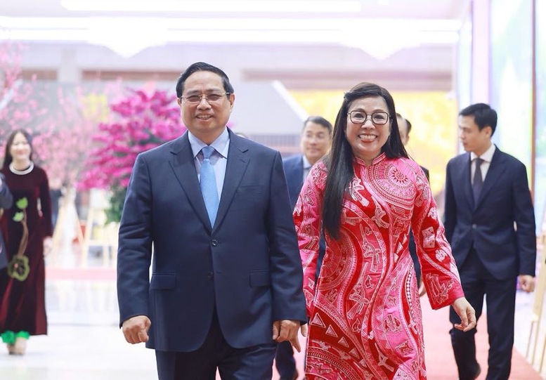 Thủ tướng Chính phủ Phạm Minh Chính và Phu nhân Lê Thị Bích Trân chủ trì tiệc chiêu đãi Đoàn Ngoại giao do Chính phủ nước Cộng hòa xã hội chủ nghĩa Việt Nam tổ chức - Ảnh: VGP/Nhật Bắc