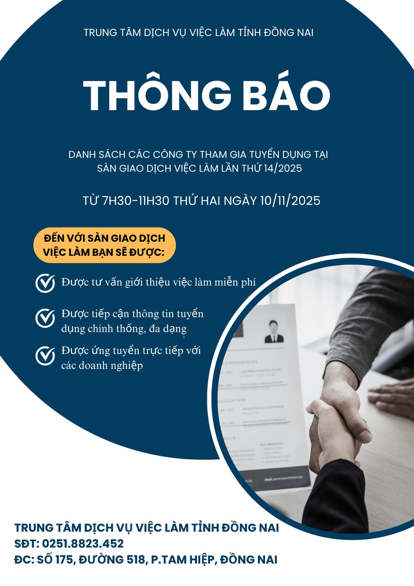 THÔNG BÁO: Tổ chức Sàn giao dịch việc làm tỉnh Đồng Nai tháng 11 năm 2025