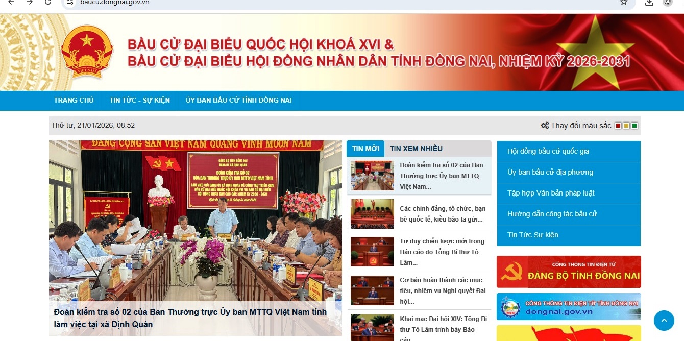 (Giao diện Trang thông tin điện tử bầu cử tỉnh Đồng Nai.)