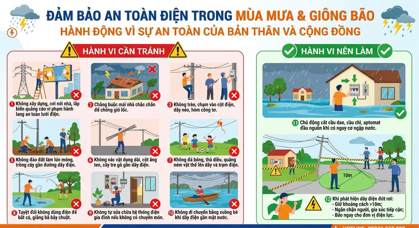 TĂNG CƯỜNG PHÒNG NGỪA TAI NẠN ĐIỆN TRONG MÙA MƯA BÃO TRÊN ĐỊA BÀN XÃ SÔNG RAY