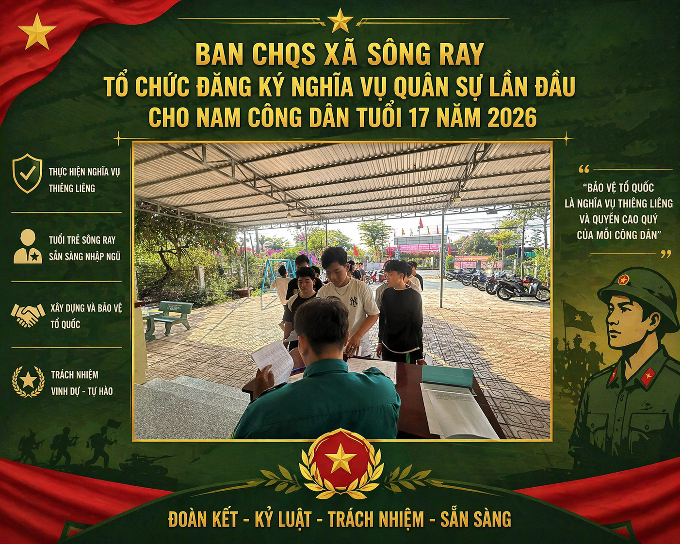 BAN CHQS XÃ SÔNG RAY TỔ CHỨC ĐĂNG KÝ NGHĨA VỤ QUÂN SỰ LẦN ĐẦU CHO NAM CÔNG DÂN TUỔI 17 NĂM 2026