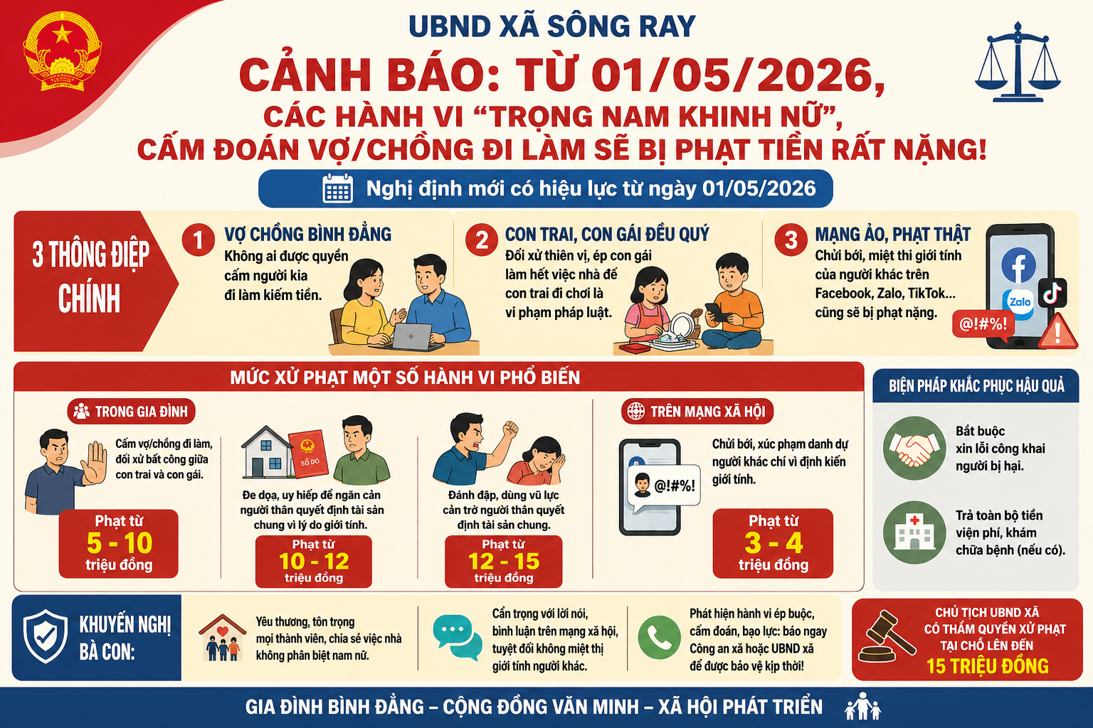 CẢNH BÁO: TỪ 01/05/2026, CÁC HÀNH VI "TRỌNG NAM KHINH NỮ", CẤM ĐOÁN VỢ/CHỒNG ĐI LÀM SẼ BỊ PHẠT TIỀN RẤT NẶNG!