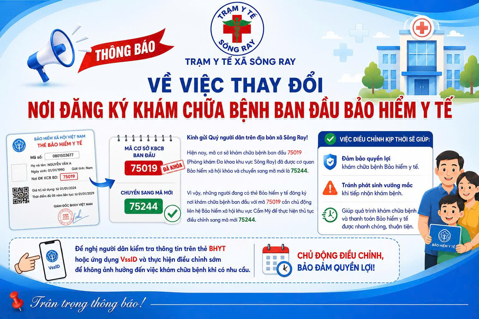 [THÔNG BÁO] VỀ VIỆC THAY ĐỔI NƠI ĐĂNG KÝ KHÁM CHỮA BỆNH BAN ĐẦU BẢO HIỂM Y TẾ