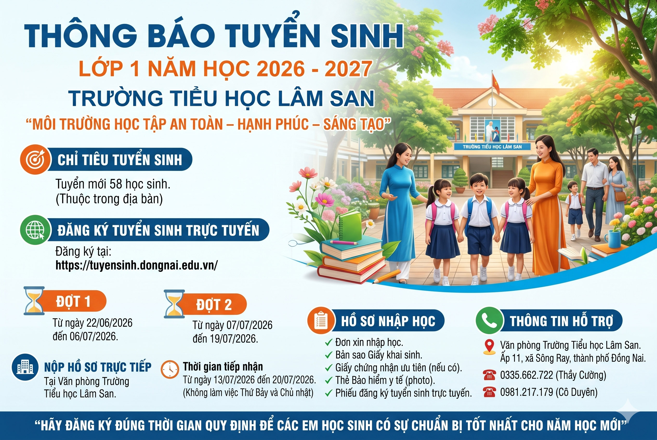 [THÔNG BÁO] TRƯỜNG TIỂU HỌC LÂM SAN TUYỂN SINH LỚP 1 NĂM HỌC 2026 - 2027