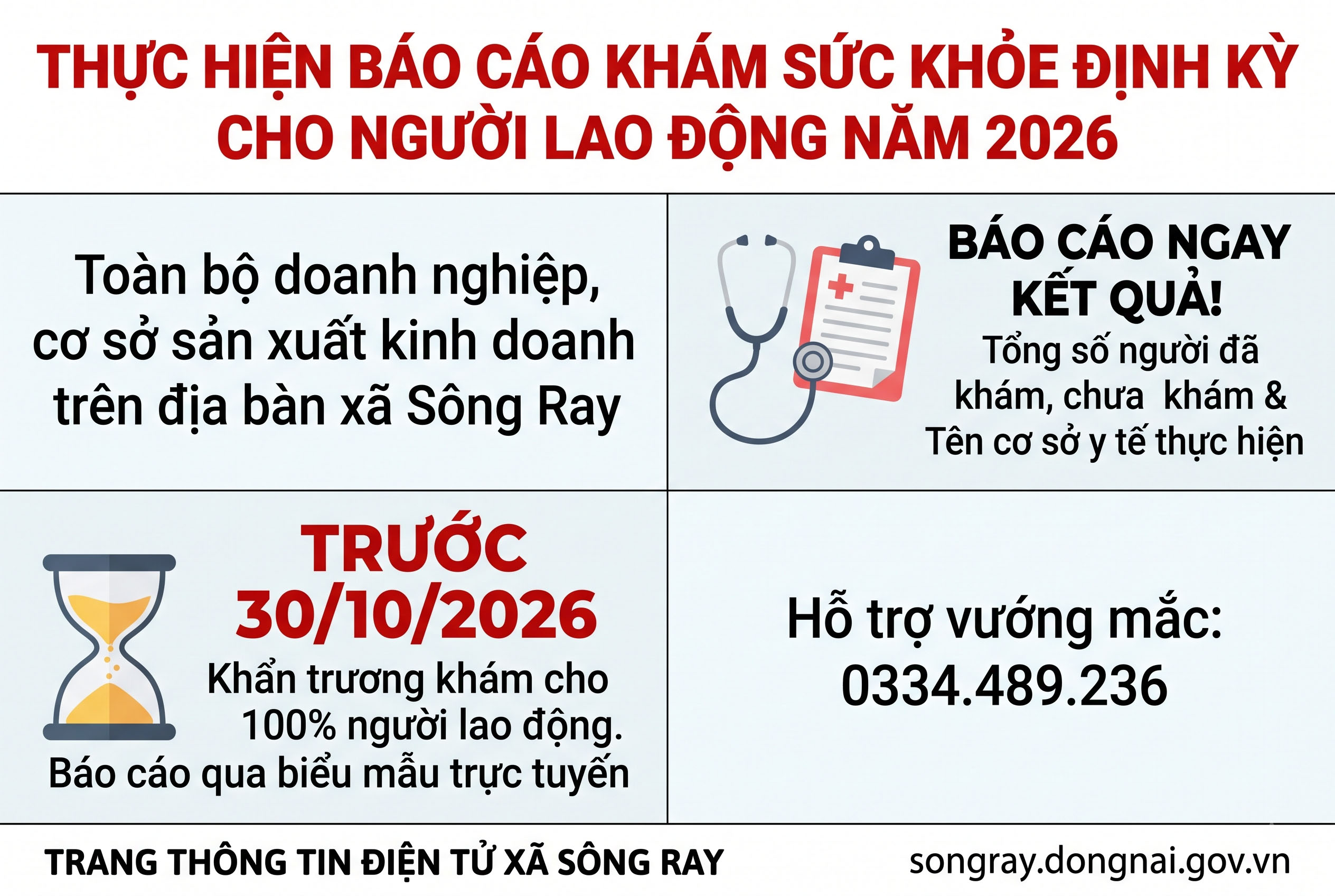 BÁO CÁO KHÁM SỨC KHỎE CHO NGƯỜI LAO ĐỘNG TRÊN ĐỊA BÀN XÃ SÔNG RAY