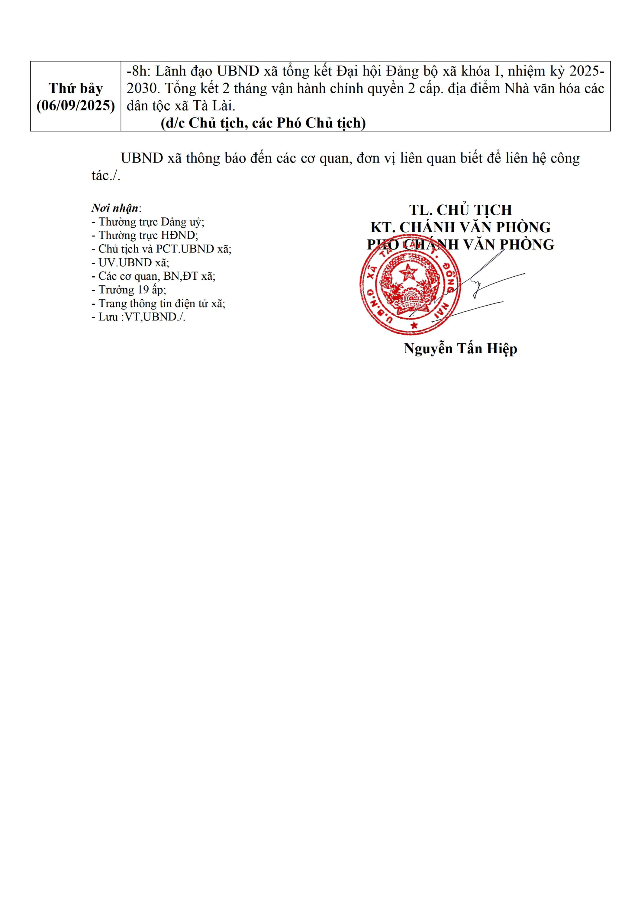 THÔNG BÁO LỊCH LÀM VIỆC TUẦN 0002