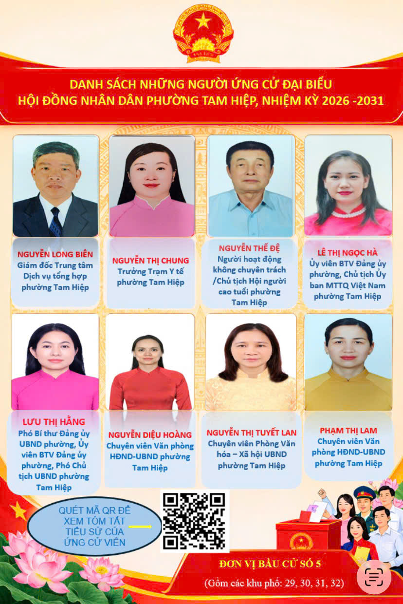 TIỂU SỬ TÓM TẮT CỦA NGƯỜI ỨNG CỬ ĐẠI BIỂU HỘI ĐỒNG NHÂN DÂN PHƯỜNG TAM HIỆP NHIỆM KỲ 2026-2031- ĐƠN VỊ BẦU CỬ SỐ 5