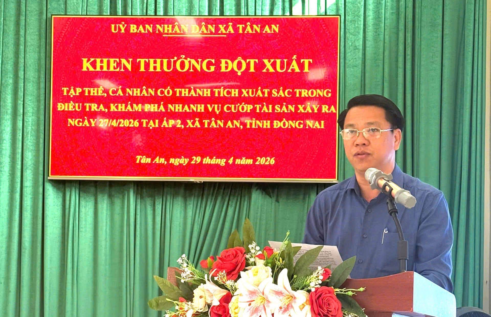 CÔNG AN XÃ TÂN AN PHỐI HỢP PHÁ NHANH VỤ CƯỚP TÀI SẢN